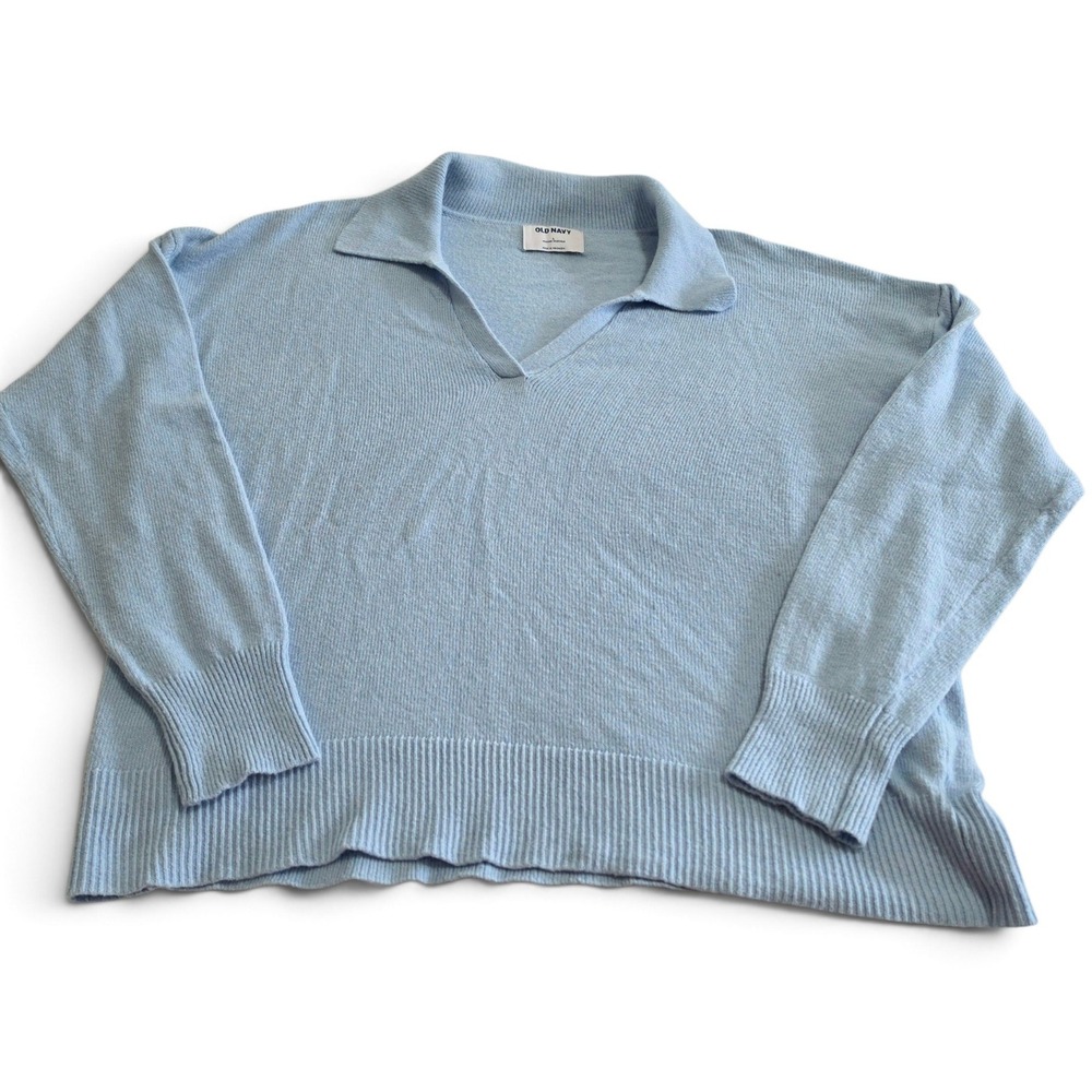 Old Navy Nara Long Sleeve Collared Polo V-Neck Knit Sweater Women's L Light Blue